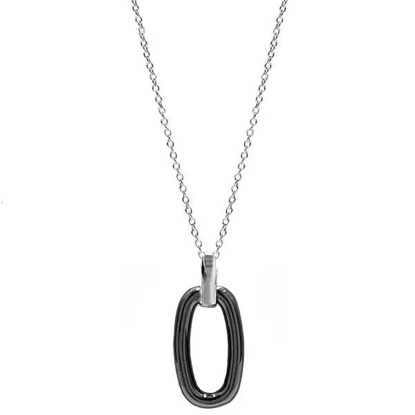 Bon Plan Collier acier céramique pour femme - Cercle ovale noir