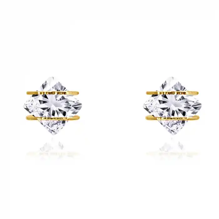 Boucles d'oreilles zircon cubique taille princesse et double barre doré en or jaune 10k Seulement Aujourd’hui