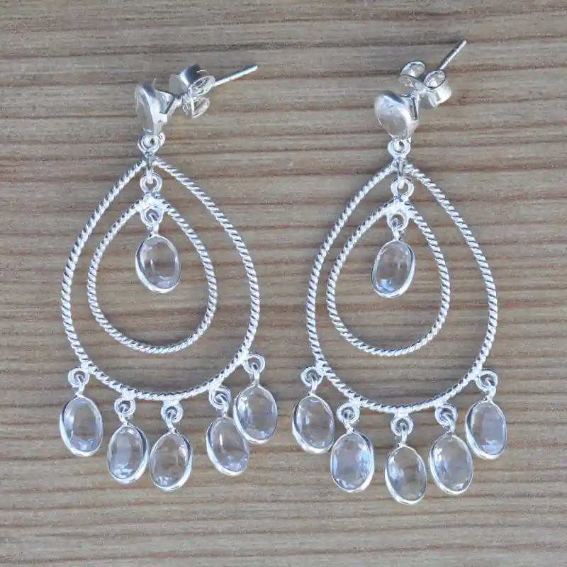 Seulement Aujourd’hui Grandes boucles gouttes argent 7 pierres Cristal de roche