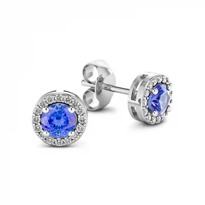 Honorine – Boucles d'oreilles halo 6mm tanzanites et diamants en or blanc 14k pour femme Retour Gratuit