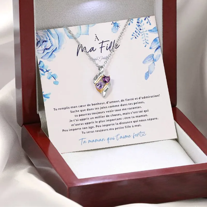 Offre Exclusive A ma fille-Collier Personnalisé 2 pierres naissance ARGENT 925 avec Carte et Coffre