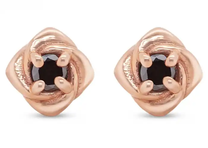 Affaire À Saisir Boucle d'oreilles Monoï fleurs et diamants noirs en or rose 10-14K pour enfant