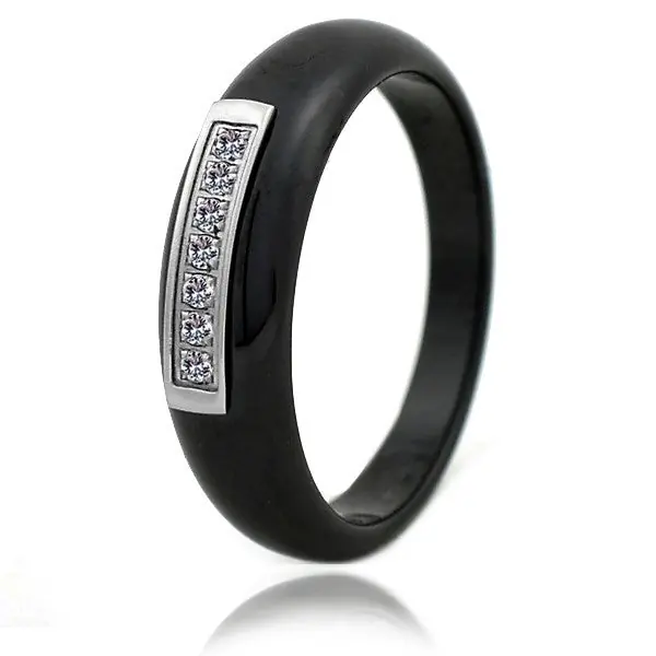 Bague en céramique - Couleur anthracite - Lignées de strass Expédié Aujourd’hui