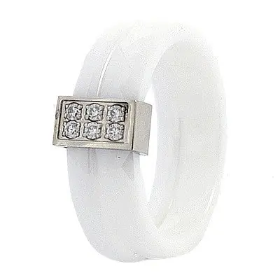 Remise Bague en céramique - Anneau "double" blanc - cz