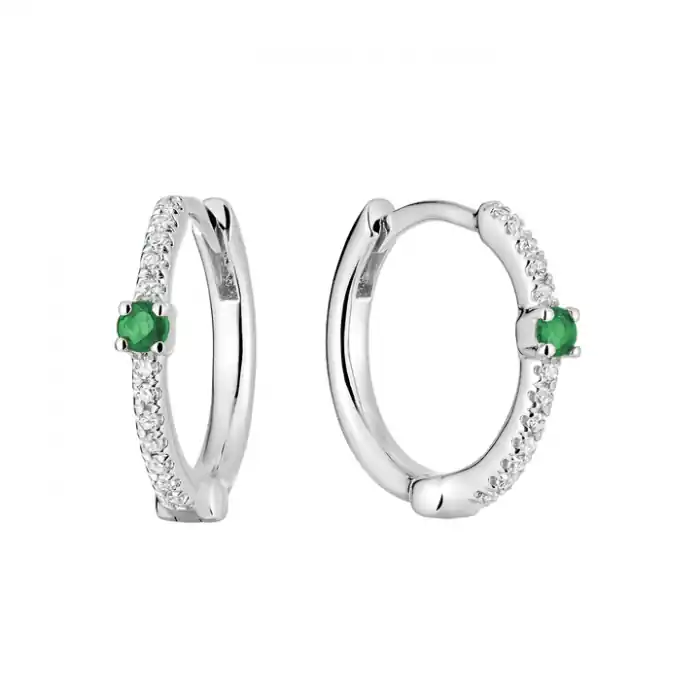 Populaire Boucles d'oreilles Ozanne anneaux émeraudes solitaires et diamants en or blanc 14k