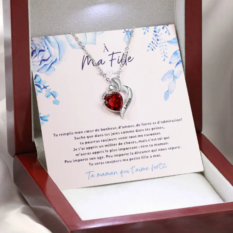 Prix Bas A ma fille-Collier coeur 1 Prénoms Personnalisés avec pierre de naissance avec Carte et Coffre