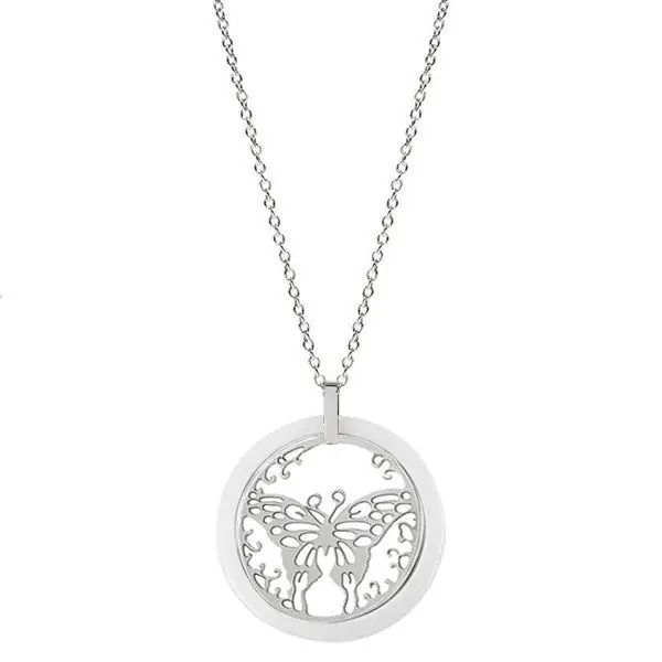 Collier acier et céramique - Papillon - blanc Expédié Aujourd’hui