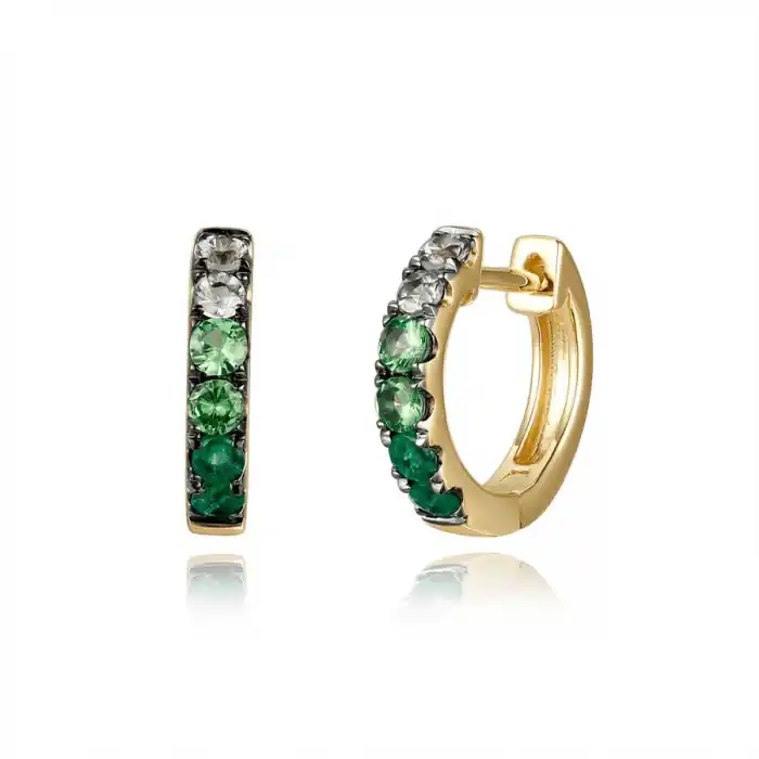 Usine Directe Boucles d'oreilles crécoles coloris de grenats verts véritables en or jaune 14k