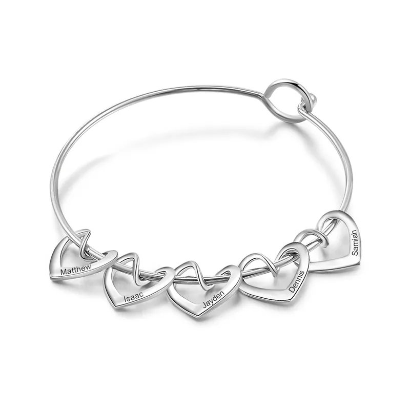 Prix Choc Bracelet Enfant 5 Prénoms Personnalisés avec 5 Cœur Breloques