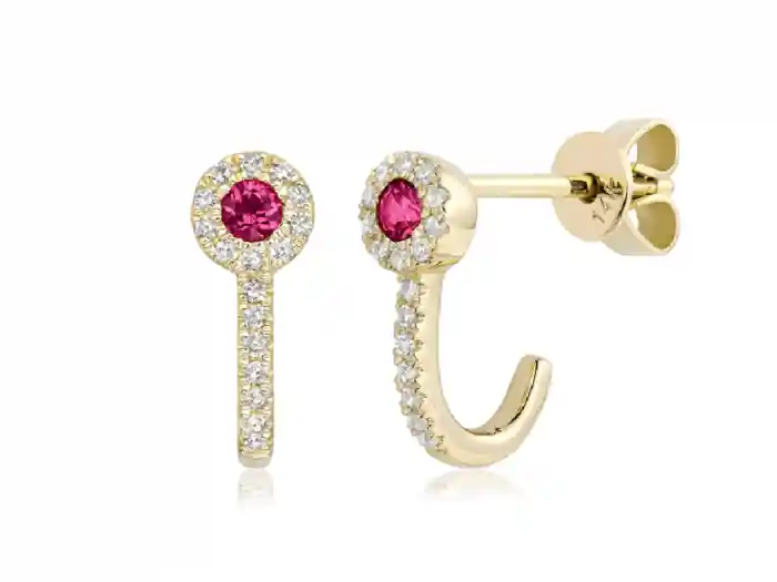 Offre Limitée Boucles d'oreilles Miss Mimi demi-anneaux saphirs roses et halo de diamants en or rose 14k