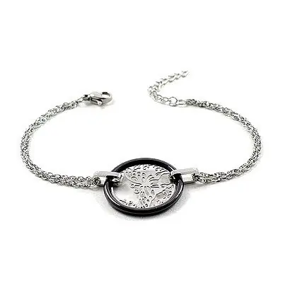 Authentique Bracelet acier et céramique - Papillon et céramique anthracite