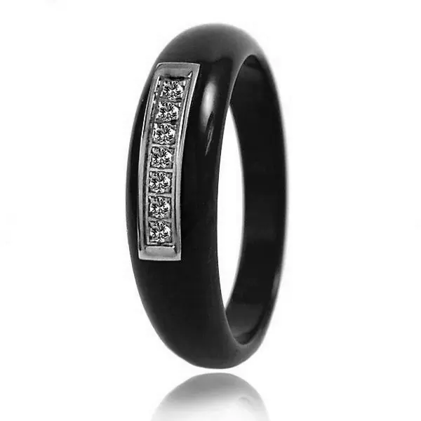 Artisanat Bague en céramique - Couleur noir - Lignées de strass