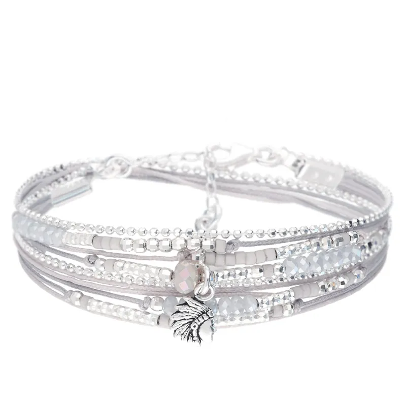 BRACELET INDIA DOUBLE TOURS GRIS CLAIR Prix Promo
