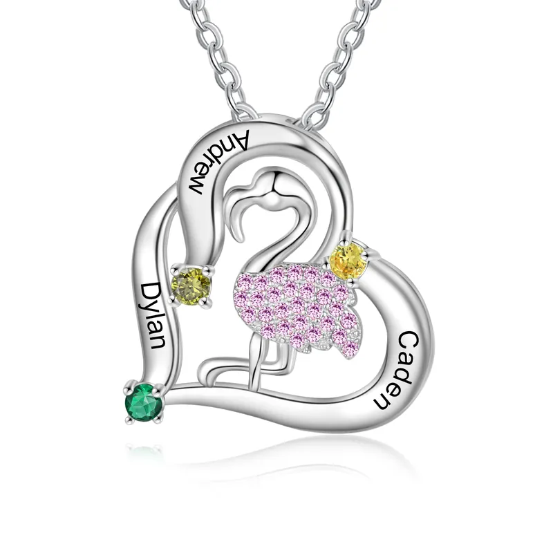 Collier amour et Flamant rose 3 Prénom Personnalisé avec Personnalisé 3 pierres naissance Achetez Aujourd’hui