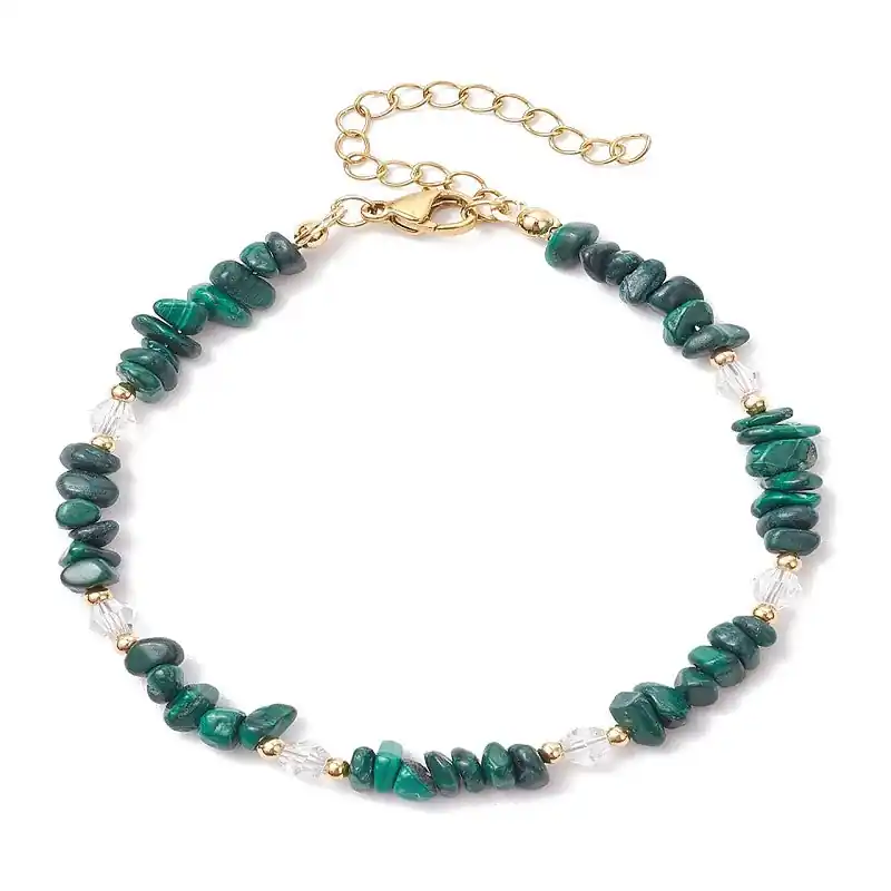 Nouveauté Bracelet pour femme - pierres naturelles malachite 4 mm et perles de verre