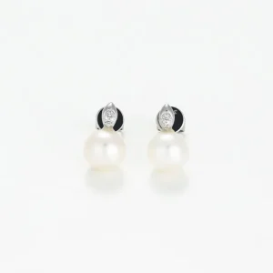 Prix Promo Boucles d'oreilles Or Blanc 375/1000 "Perla" Diamant 0,2ct