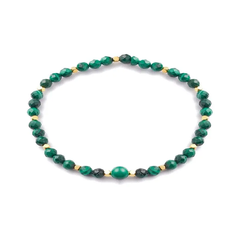 Bracelet pour femme - pierres naturelles malachite 4 mm et perles dorées Pas Cher