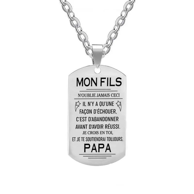 Tendance A mon fils - Papa - Collier Personnalisé texte Gravé au dos Collier Homme