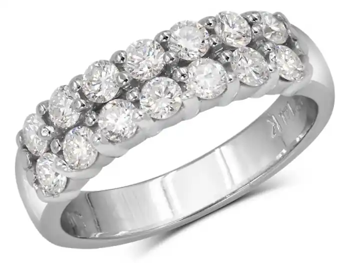 Bague Aliénor semi-éternité à diamants rangée double en or 14k jaune et blanc pour femme Nouvel Arrivage