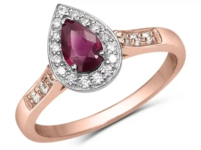 Bague Mahalia rubis et halo de diamants en or jaune 14k pour femme Meilleure Qualité