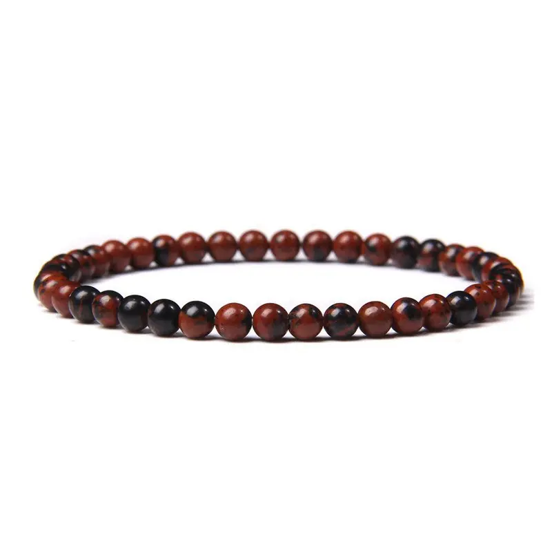 Bracelet pour femme - perles naturelles d'obsidienne 4 mm Achat Immédiat