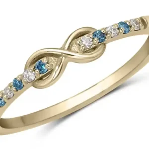 Achat Immédiat Bague Ananta à diamants bleus et blancs signe infini en or jaune 10k pour femme