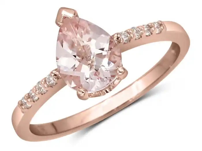 Bague Rozella morganite taille poire et diamants en or rose pour femme Petit Prix