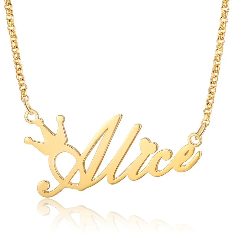 Exclusif Collier Prénom Personnalisé Pendentif Couronne pour Enfant Femme