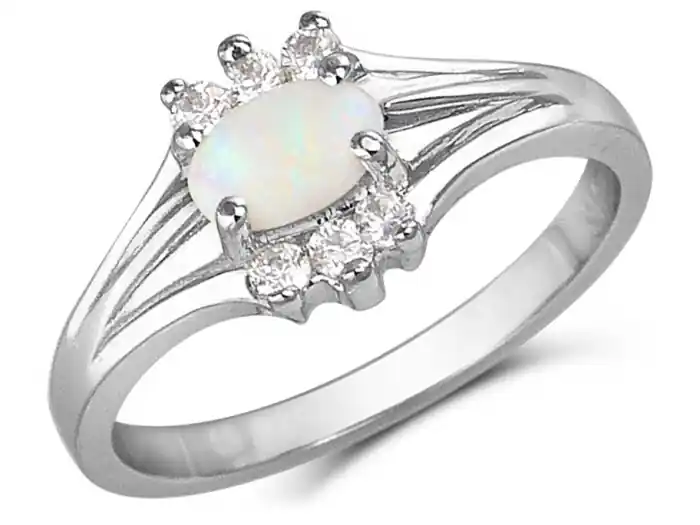 Bague Sourire opale ovale horizontale et zircons cubiques en or rose 10k pour femme Expédié Aujourd’hui