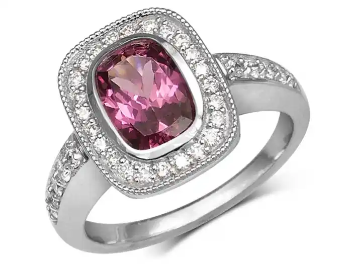 Prix Réduit Bague art-déco Gabrienne tourmaline et diamants en or blanc 14k pour femme