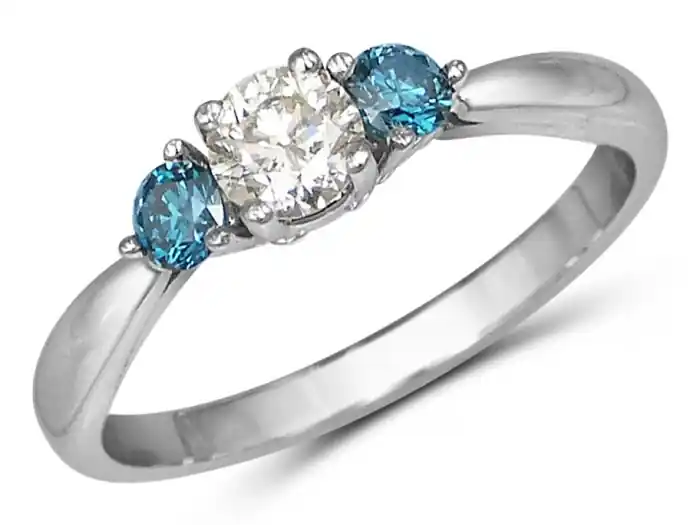 Bague Shindy Trinité diamants blanc et bleus en or blanc 14k pour femme Haute Qualité