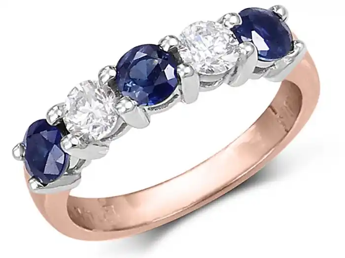 Jonc Isolde saphirs bleus et diamants sur griffes partagées en or 14K 2 tons rose gold & blanc pour femme Dernière Chance