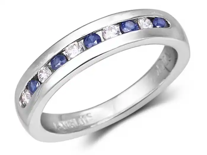 Jonc Grazia semi-éternité moderne saphirs bleus et diamants en or blanc 14k pour femme Commande En Gros