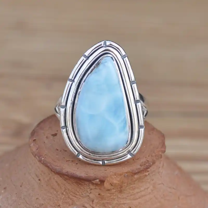 Expédié Aujourd’hui Bague en argent 925 et belle pierre en Larimar bleu T56