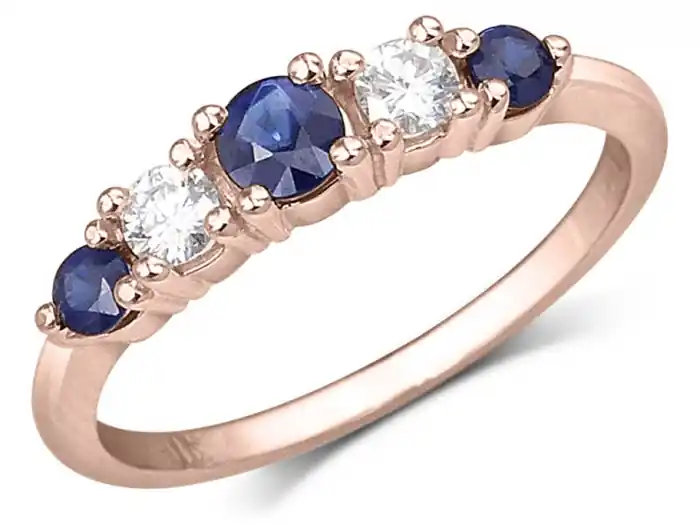 Bon Plan Bague Leroy saphirs bleus et diamants en or rose 14k pour femme