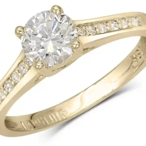 Soldes Bague à diamants Bénédiction solitaire épaulé 60 points central en or jaune 18k pour femme