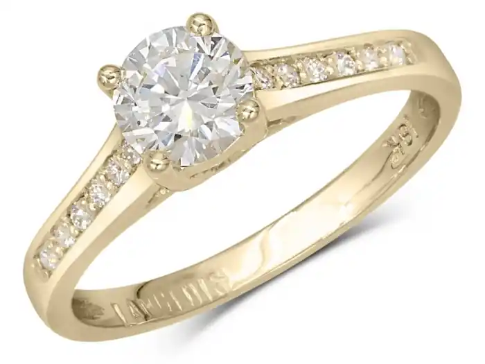 Soldes Bague à diamants Bénédiction solitaire épaulé 60 points central en or jaune 18k pour femme