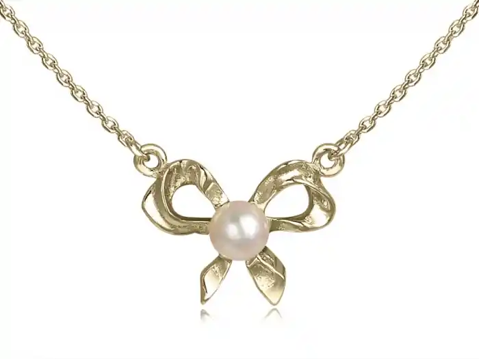 Collier Anzu boucle décorée d'une perle de culture en or jaune sur chaîne à maille forçat en or jaune 10k pour femme Certifié