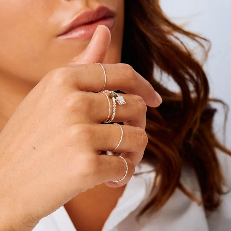Usine Directe Bague Élastique Étoile Oxyde Perle Kaki Argent 925