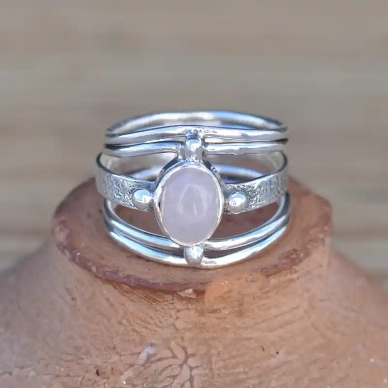 Seulement Aujourd’hui Anneau boheme en argent ajoure et Quartz rose (rose) T54