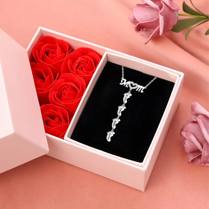 Haute Qualité Collier Pied Bébé 4 Prénoms Personnalisés pour Maman