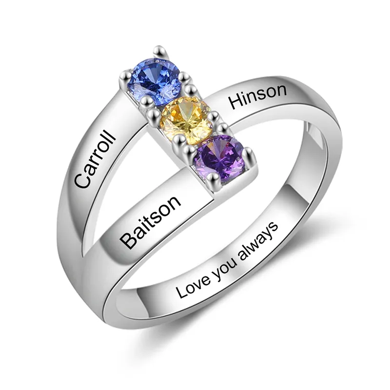 Prix Promo Bague 3 Prénoms Personnalisés avec 3 pierre naissance