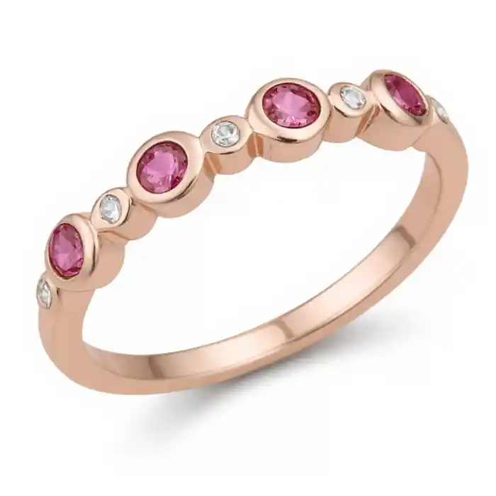 Jonc semi-éternité Orianne quatre pierres de naissance et imitation diamant en or rose 10k pour femme Original
