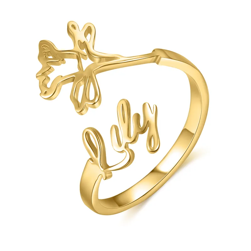 Vente Flash Mars Bague Ajustable prénom personnalisé fleur de naissance