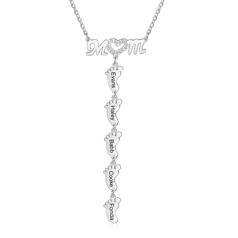 Promotion Collier 5 prénom personnalisé pied bebe pour maman