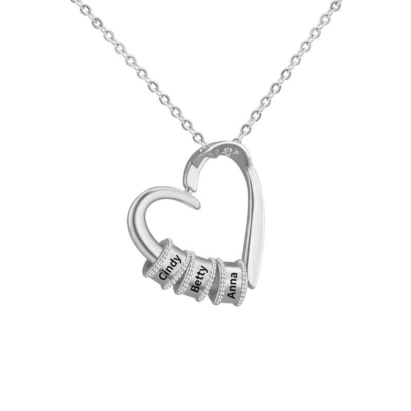 Collier Pendentif Cœur 3 Prénoms et Perles Personnalisés Collier Femmes | Jessemade Gros Lot