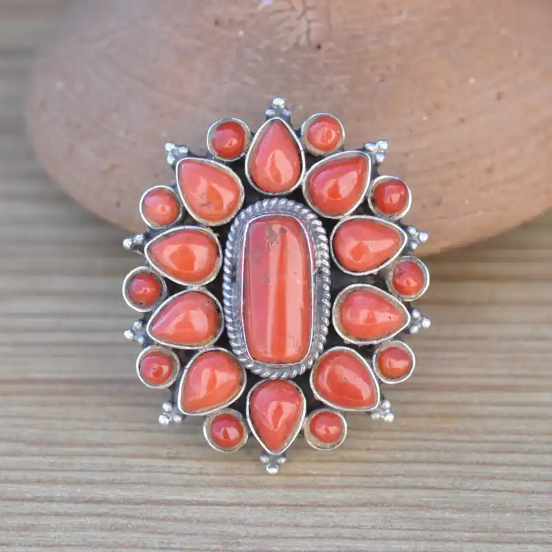 Vente Directe Magnifique grosse bague 21 morceaux de Corail T54 reglable