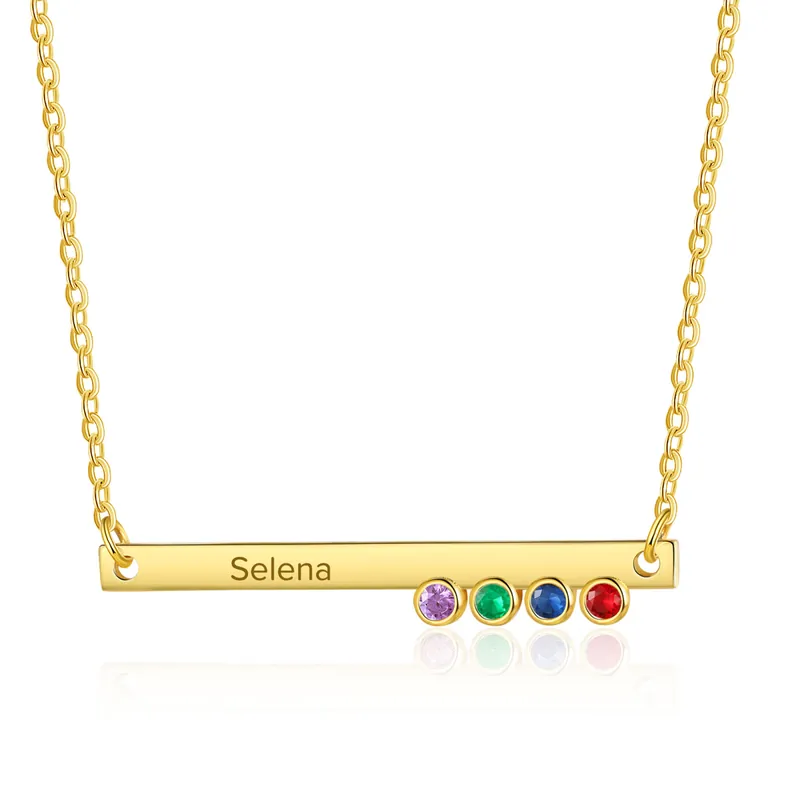 Collier Barre fine 1 Texte Personnalisé avec 4 Pierres de naissance Collier Femmes Acheter En Ligne