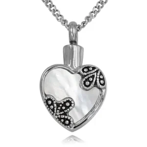 Vente Directe Pendentif reliquaire coeur antique nacre de perle en acier inoxydable avec chaîne