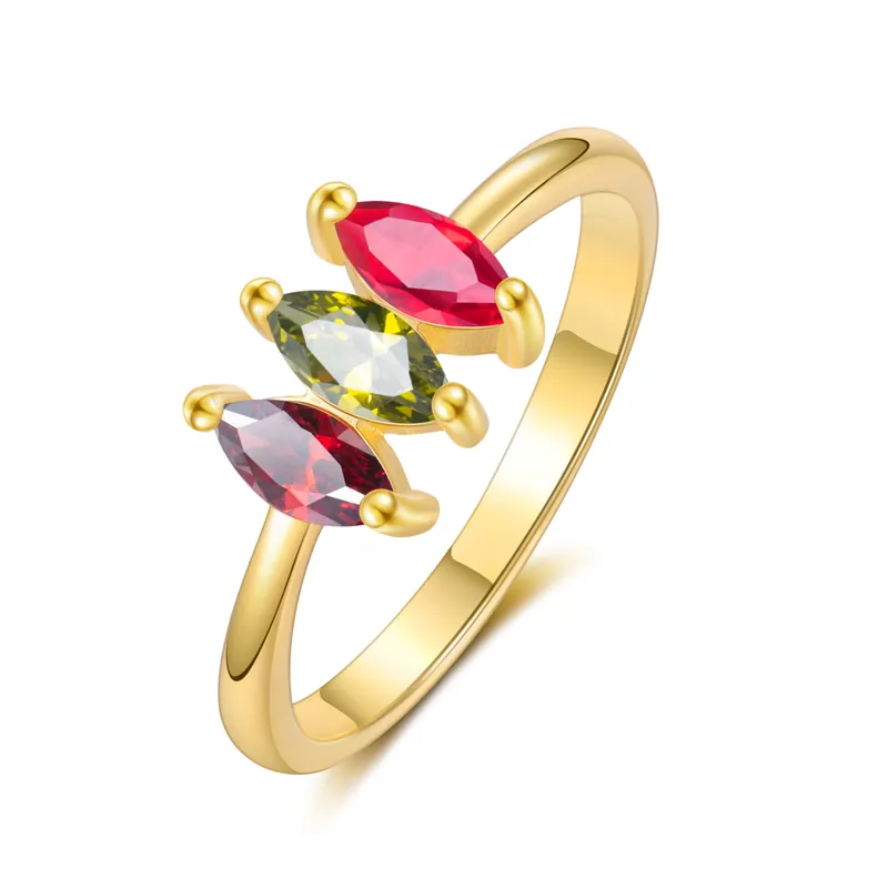 Bague Femmes 3 Pierres de Naissance Personnalisés Soldes